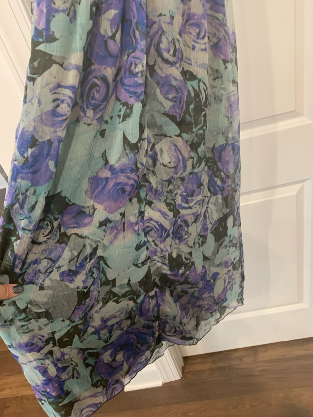 Jessica Simpson Purple and Teal Floral Ruffle Bust Maxi Dress XS - Picture 6 of 9